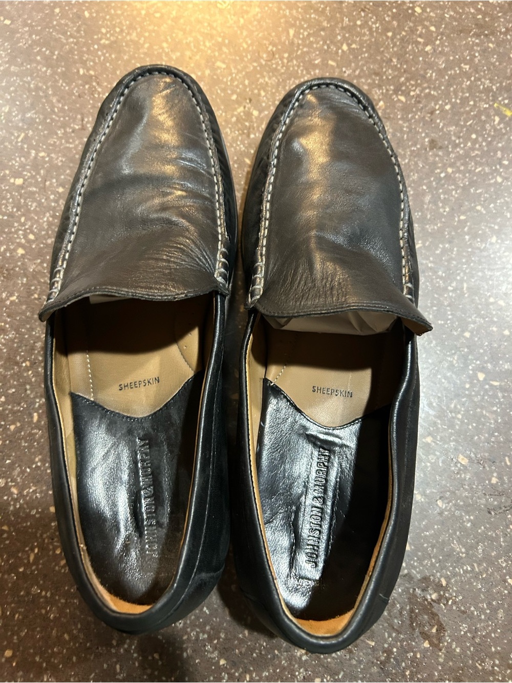 Johnston & Murphy Black Leather Sheepskin Slip-On Loafers